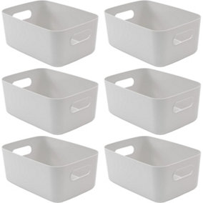SA Products Set of 6 Storage Box - Grey Storage Boxes With Handle - Rectangular Plastic Storage Baskets