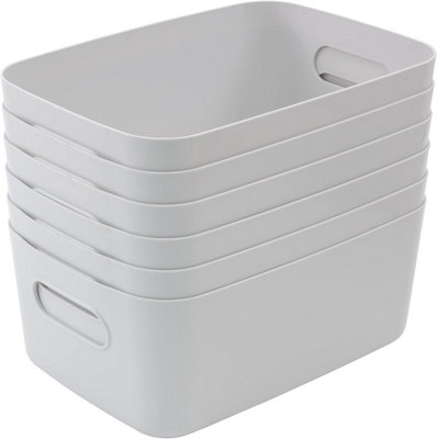 SA Products Set of 6 Storage Box - Grey Storage Boxes With Handle - Rectangular Plastic Storage Baskets