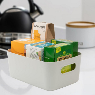 SA Products Set of 6 Storage Box - Grey Storage Boxes With Handle - Rectangular Plastic Storage Baskets - 3