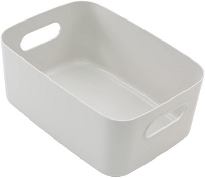 SA Products Set of 6 Storage Box - Grey Storage Boxes With Handle - Rectangular Plastic Storage Baskets - 6