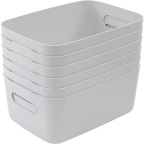 SA Products Set of 6 Storage Box - White Storage Boxes With Handle - Rectangular Plastic Storage Baskets