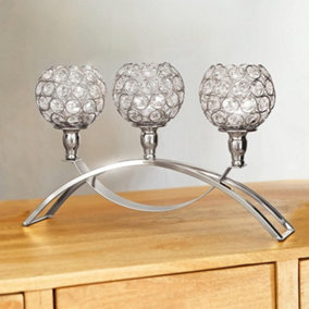 SA Products Silver Crystal Candle Holder Bridge - Glass Ornaments for LED, Tea Light, Taper Candles