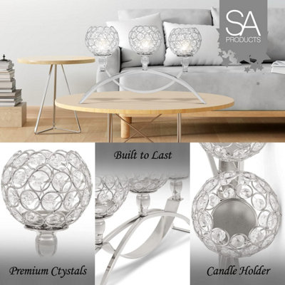 SA Products Silver Crystal Candle Holder Bridge - Glass Ornaments for LED, Tea Light, Taper Candles