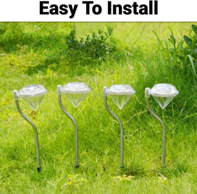 SA Products Solar Diamond Stake Lights - White LED Lamps for Outdoor Lighting