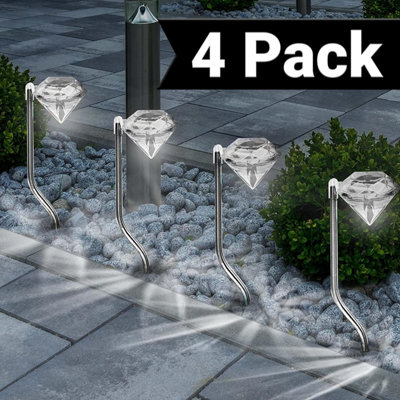 SA Products Solar Diamond Stake Lights - White LED Lamps for Outdoor Lighting - 3
