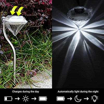 SA Products Solar Diamond Stake Lights - White LED Lamps for Outdoor Lighting - 4
