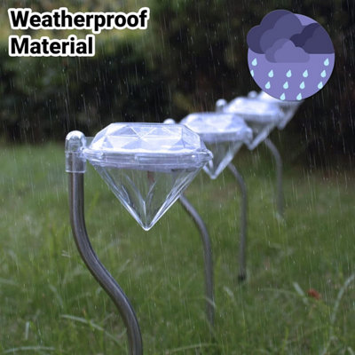 SA Products Solar Diamond Stake Lights - White LED Lamps for Outdoor Lighting - 5