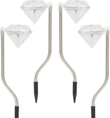 SA Products Solar Diamond Stake Lights - White LED Lamps for Outdoor Lighting - 6
