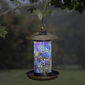 SA Products Solar Hanging Bird Feeder - Decorative Outdoor Mosaic Lantern
