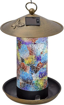 SA Products Solar Hanging Bird Feeder - Decorative Outdoor Mosaic Lantern