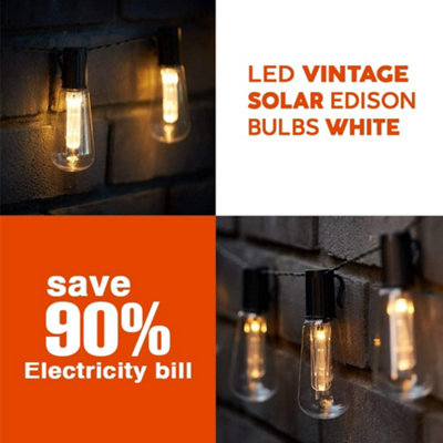 SA Products Vintage Edison Bulb Solar Garden String Lights - Warm White 10 LEDs - 2.25m - 5