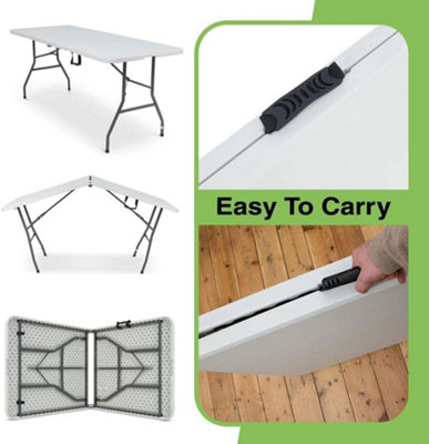 SA Products White 6ft Heavy Duty Folding Table - Portable & Compact Foldable Table - 180x74x74cm - 4