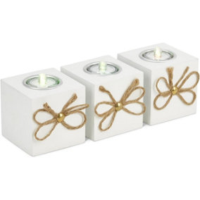 SA Products White Wooden Tealight Holders - Candle Holder Set for Tea Lights - Pack of 3
