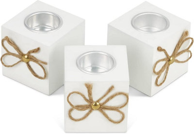 SA Products White Wooden Tealight Holders - Candle Holder Set for Tea Lights - Pack of 3