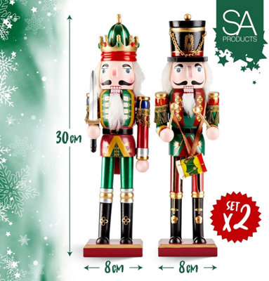 SA Products Wooden Nutcracker Ornaments - Standing Pine Wood Christmas Nutcracker Decorations - 30cm Tall Nutcracker 2-Pack Set