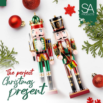 SA Products Wooden Nutcracker Ornaments - Standing Pine Wood Christmas Nutcracker Decorations - 30cm Tall Nutcracker 2-Pack Set - 3