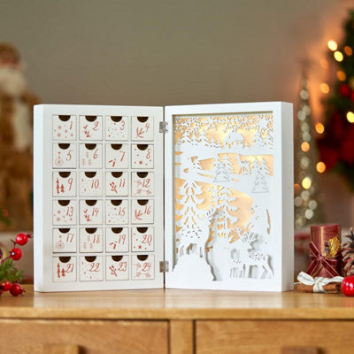 SA Products Woodland Fold Out LED Advent Calendar - Illuminated Fillable Wood Decorations - 5 Warm White Lights - 30x21.5x9cm Price Comparisons | Compare The Build