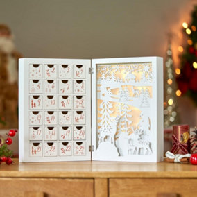 SA Products Woodland Fold Out LED Advent Calendar - Illuminated Fillable Wood Decorations - 5 Warm White Lights - 30x21.5x9cm