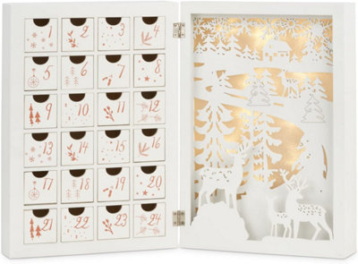 SA Products Woodland Fold Out LED Advent Calendar - Illuminated Fillable Wood Decorations - 5 Warm White Lights - 30x21.5x9cm