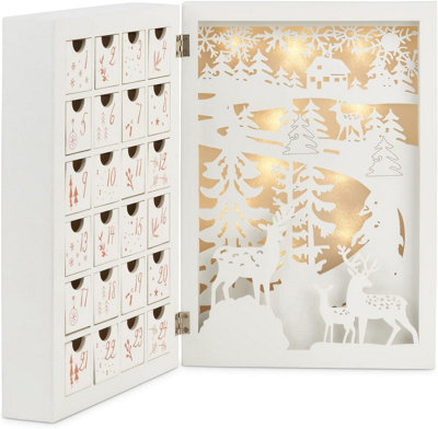 SA Products Woodland Fold Out LED Advent Calendar - Illuminated Fillable Wood Decorations - 5 Warm White Lights - 30x21.5x9cm - 3