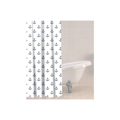 Sabichi Shower Curtain with Anchor Nautical Design White/Blue (One Size)