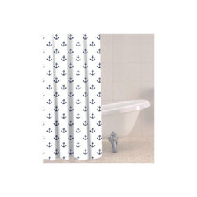 Sabichi Shower Curtain with Anchor Nautical Design White/Blue (One Size)