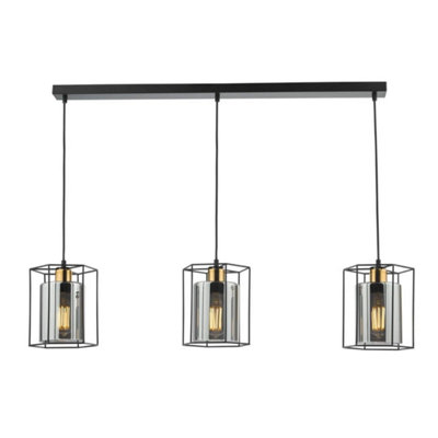 Sabrina 3 Light Black and Smoked Glass Pendant Bar