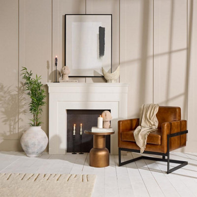 Sackville Armchair Tan Real Leather Boxed Seat Black Industrial Metal Frame