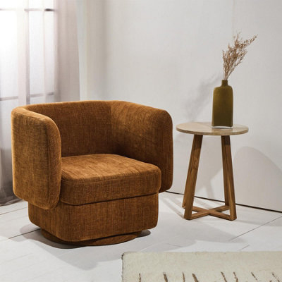 Sacramento Swivel Armchair Fully Upholstered Wraparound Burnt Orange Fabric