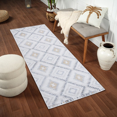 SADIE Scandi Rustic Medium Grey Runner Rug 80 x 220 cm