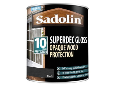 Sadolin 5028853 Superdec Opaque Wood Protection Black Gloss 1 litre SAD5028853