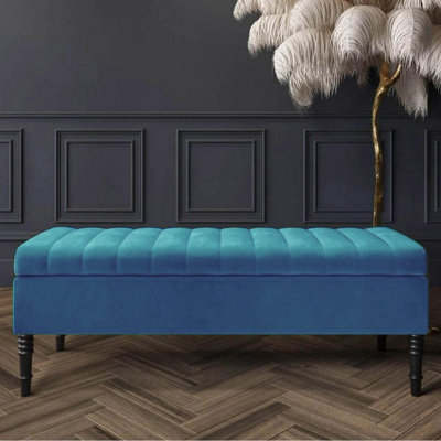 Safar 150cm Ottoman Storage Bench - Plush Velvet Shoe Bench - Duck Egg Lined Upholstered Footstool