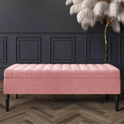 Safar 150cm Ottoman Storage Bench - Plush Velvet Shoe Bench - Pink Lined Upholstered Footstool