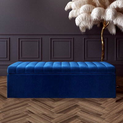 Safar 3ft Ottoman Storage box - Sapphire Blue Plush Velvet