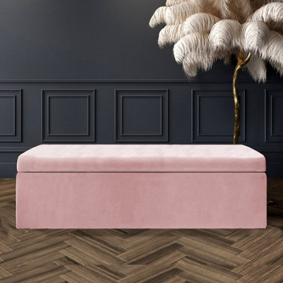Safar 3ft Plain Ottoman Storage box Pink Plush Velvet Upholstered Blanket Box DIY at B Q