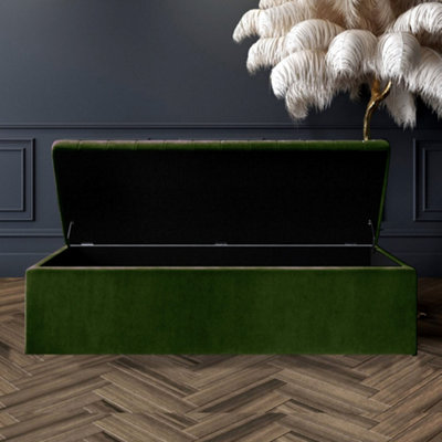 Safar 3ft Wide Ottoman Storage box - Forest Green Plush Velvet Ottoman Bench with Storage