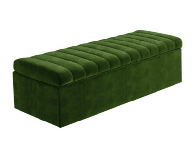 Safar 3ft Wide Ottoman Storage box - Forest Green Plush Velvet Ottoman Bench with Storage