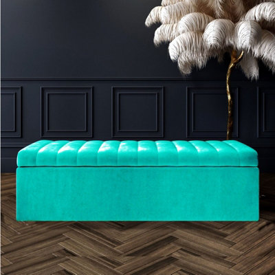 Safar 4ft Ottoman Storage box - Teal Plush Velvet