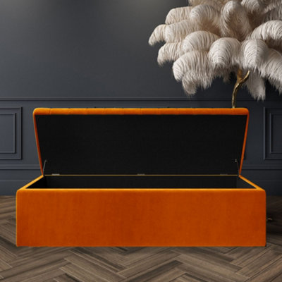 Safar 4ft6 Ottoman Storage box - Burnt Orange Plush Velvet Ottoman Bench with Storage