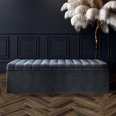 Dark grey store velvet ottoman