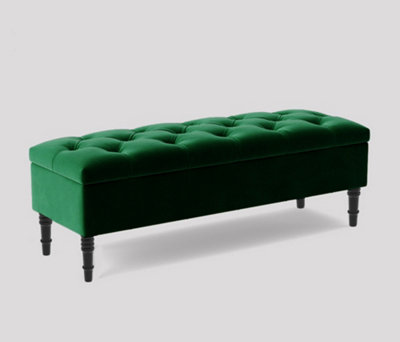 Safar 5ft Ottoman Storage Box - Forest Green Plush Velvet with Legs ...