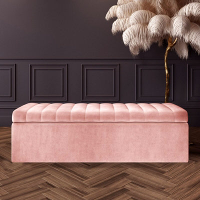 Safar 6ft Ottoman Storage box - Pink Plush Velvet