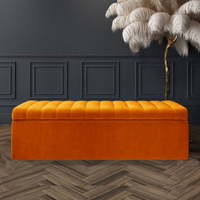 Safar 90cm Wide Ottoman Storage box Burnt Orange Plush Velvet