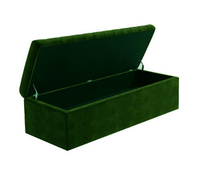 Safar 90cm Wide Ottoman Storage box Forest Green Plush Velvet