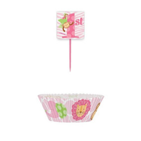 Safari 1st Birthday Muffin Cases With Picks (Pack of 48) Pink (One Size)