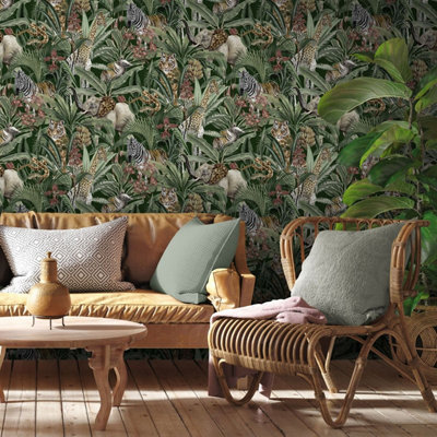 Safari Animal Fusion Wallpaper Green Holden 13010