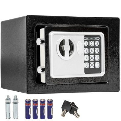 Safe - electronic with double bolt locking system, LED display, code and keys, 17 x 23 x 17 cm - black Price Comparisons | Compare The Build
