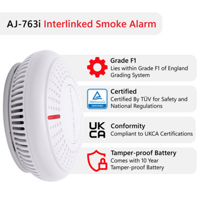 SAFE-TECH Home Interlinked Smoke & Heat Alarms Bundle, 10 Year Tamper-Proof Battery