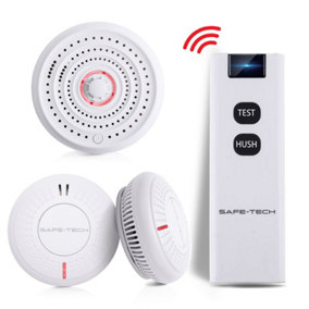 SAFE-TECH Home Interlinked Smoke & Heat Alarms with Remote Control Bundle, 10 Year Tamper-Proof Battery