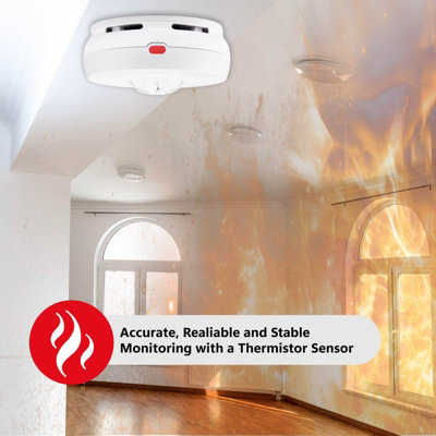SAFE-TECH Interlinked Heat Alarm with LED Indicator and Silence Button, 10-Year Tamper-Proof Battery